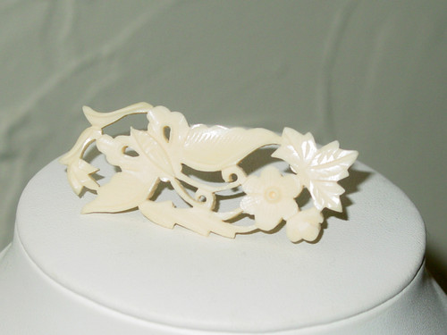 Late 1800's Carved Bovine Bone Brooch