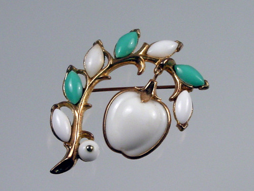 1950's Crown Trifari Poured Glass Apple Brooch