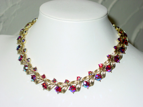 Late 1950's Kramer Red Rhinestone Necklace