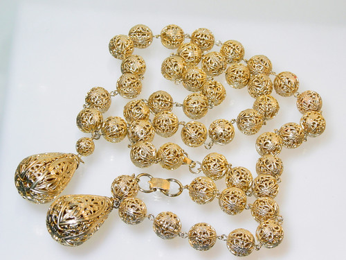Boho Teardrop Cage Pendant Necklace and Bracelet Set 1970's