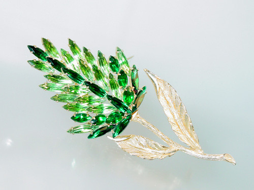 Tall green navettes and marquise floral brooch