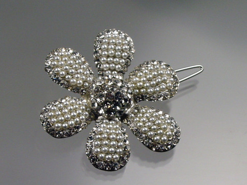 Flower Pearl Petals & Crystal Hair Barrette