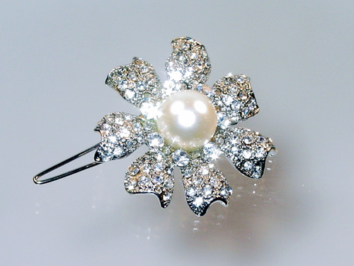 Pearl & Crystal Flower Hair Barrette Pearl & Crystal Flower Hair Barrette