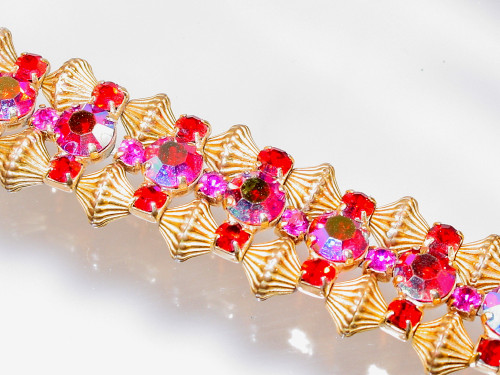 Chunky Red & Deep Pink Rhinestone Bracelet