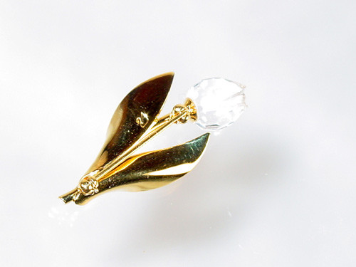 Swarovski Swan Mark Crystal Tulip with Curved Gold Plated Leaves