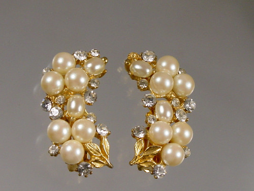 Tall Climber Pearl Rhinestone Earrings