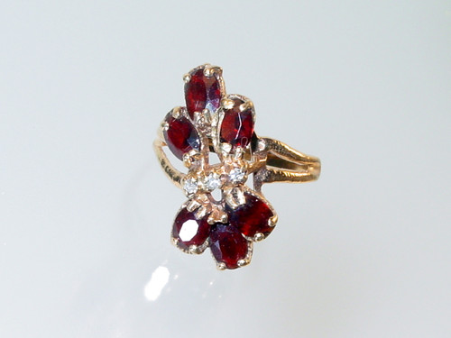 Vintage 10K Yellow Gold Garnets with Diamonds Ring