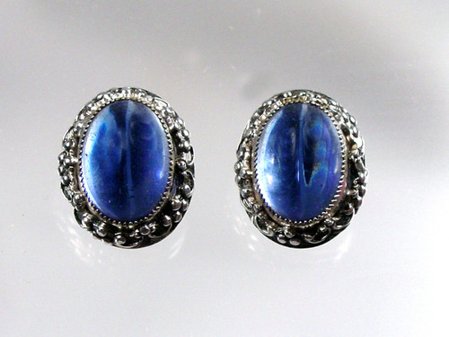 Whiting & Davis Co Montana Blue Glass Earrings