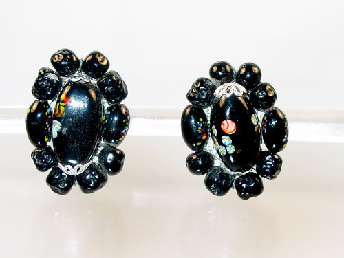 Japan Black Art Glass Earrings