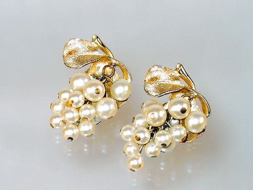 Antique Pearl Grape Cluster Earrings