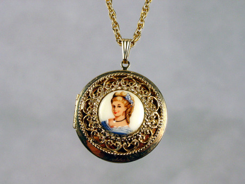 Large Round Locket Necklace Painted Transfer Large Round Locket Necklace Painted Transfer