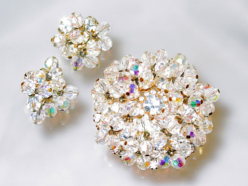 Juliana Cluster Crystal Brooch and Earrings