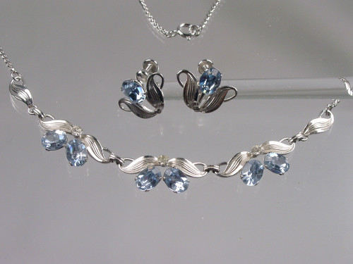 Van Dell Sterling Blue Crystal Necklace Earrings