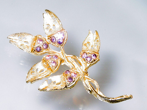 Butterfly Colored Navette Rhinestones Vintage Gold Brooch Pin M-4592