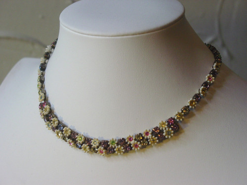 1950's Leru Pastel Rhinestones & Flowers Necklace