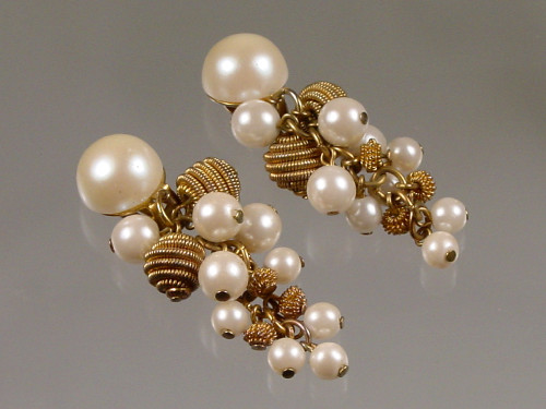 1980's Pearl Coil Metal Dangle Earrings 1980's Pearl Coil Metal Dangle Earrings