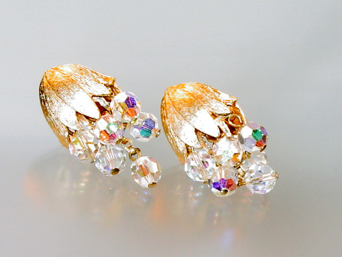 Crystal Grape Cluster Clip Earrings