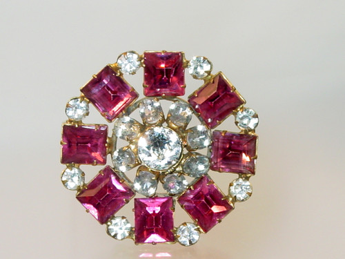 Emerald Cut Pink Rhinestone Brooch