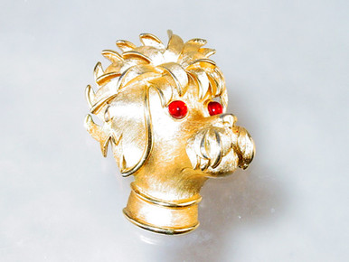 トリファリ 動物 ブローチ 緑の目の犬 プードル Trifari Poodle Brooch