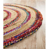Sindos Round  Rug-Multi-Coloured-Jute & Chindi Cotton-Low Pile Sindos Round  Rug-Multi-Coloured-Jute & Chindi Cotton-Low Pile