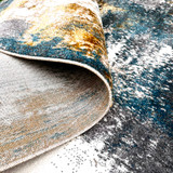 Newman rug-Turquoise Grey Beige Gold-High Pile 150 x 230 cm (4.9 x 7.5 ft)