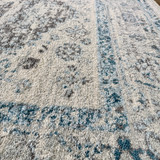 Renaissance Vintage Rug-Cream Sky Blue-Distressed Design-Low Pile-Multiple sizes