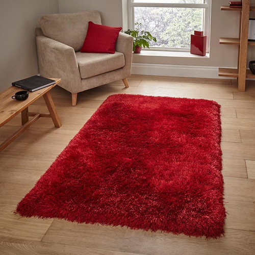 Fluffy rug-Red-High Pile-Multiple Sizes
