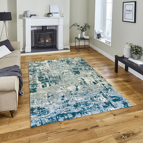 Preveza rug-Grey Azure Blue -Medium Pile-200 x 300 cm (6.6 x 9.8 ft)