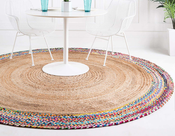 Chrys Round rug-Multi-Coloured-100% Jute & Chindi Cotton-Low Pile-Multiple Sizes