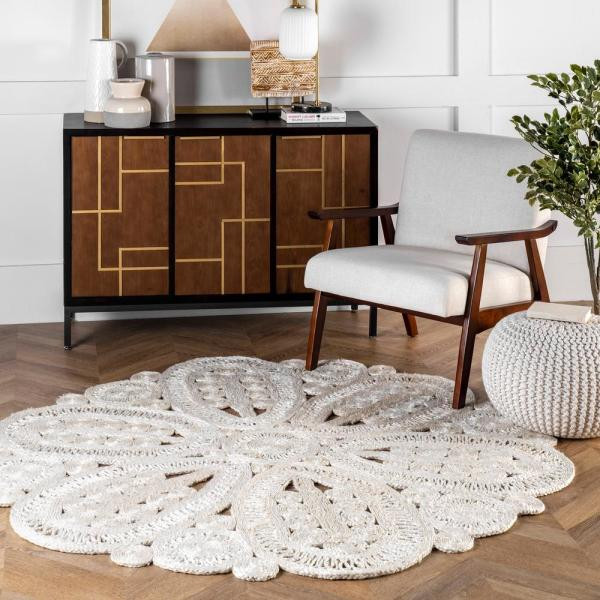 Koufalia Round  rug-White-100% Jute-Low Pile-Multiple Sizes