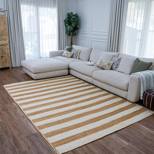 Lavrio Rug-Natural Beige White-100% Jute-Medium Pile-Multiple Sizes