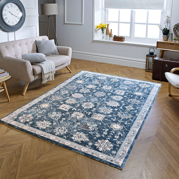 Euphoria Vintage Rug-Distressed Design-Navy Blue-Low Pile-Multiple sizes