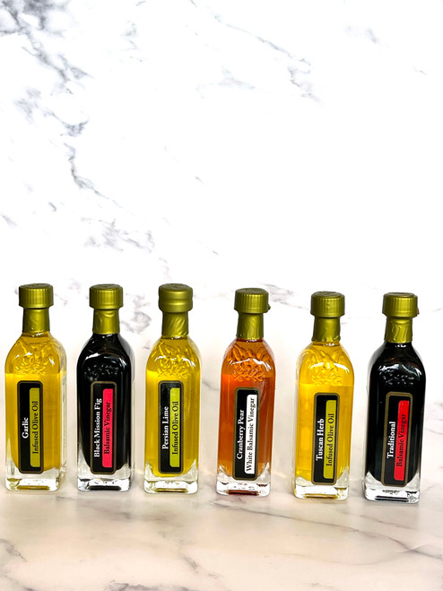 Six 60ML bottle featuring our most popular oil and balsamic varieties.