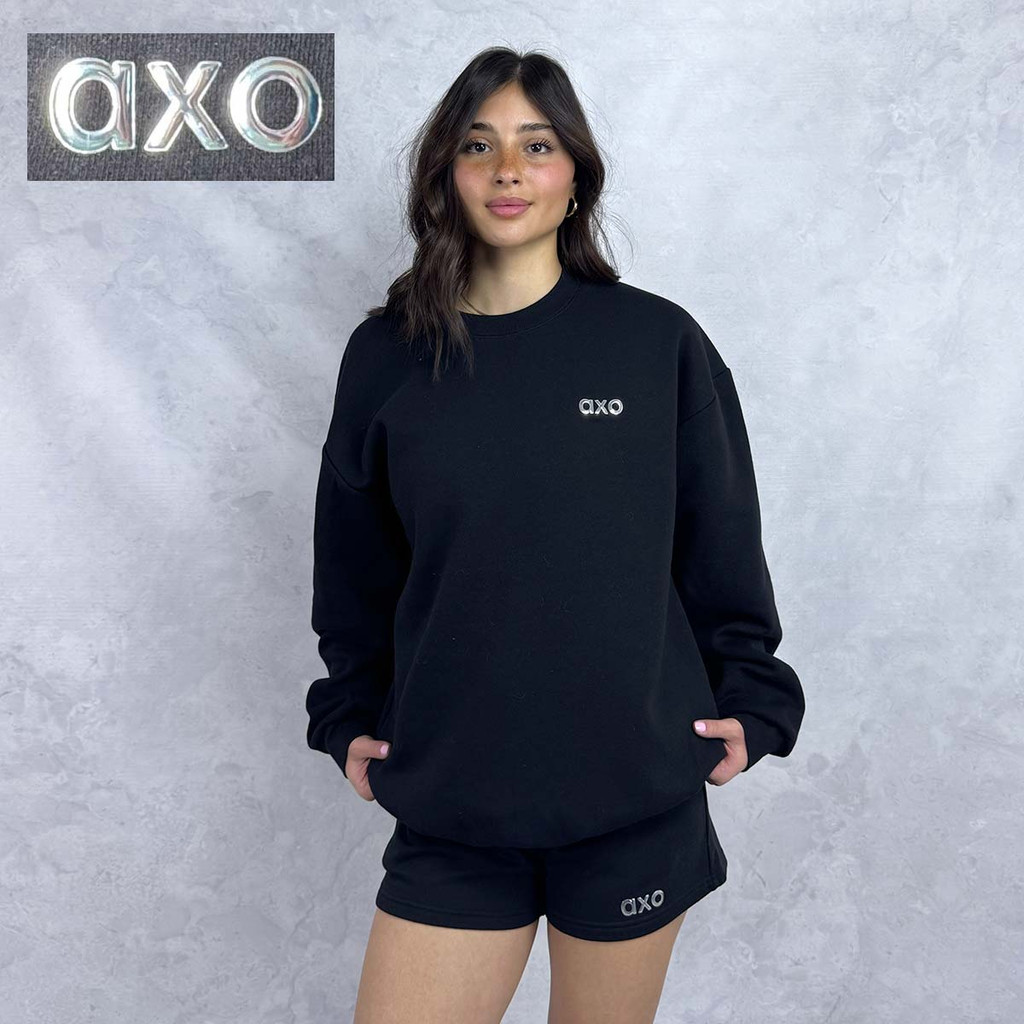 Alpha Chi Omega Sweatshirt Black Crewneck with silver logo