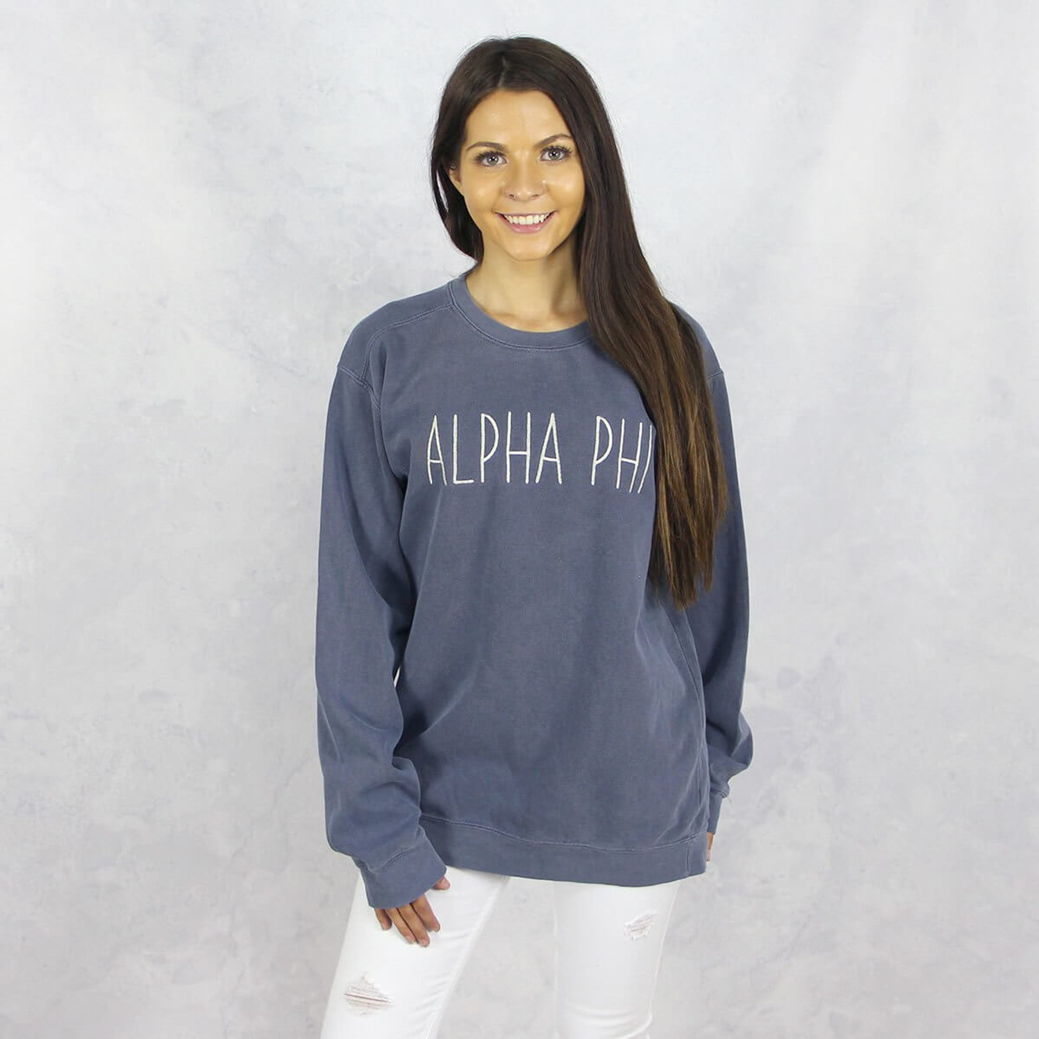 Alpha Phi Embroidered Blue Sweatshirt By Comfort Colors