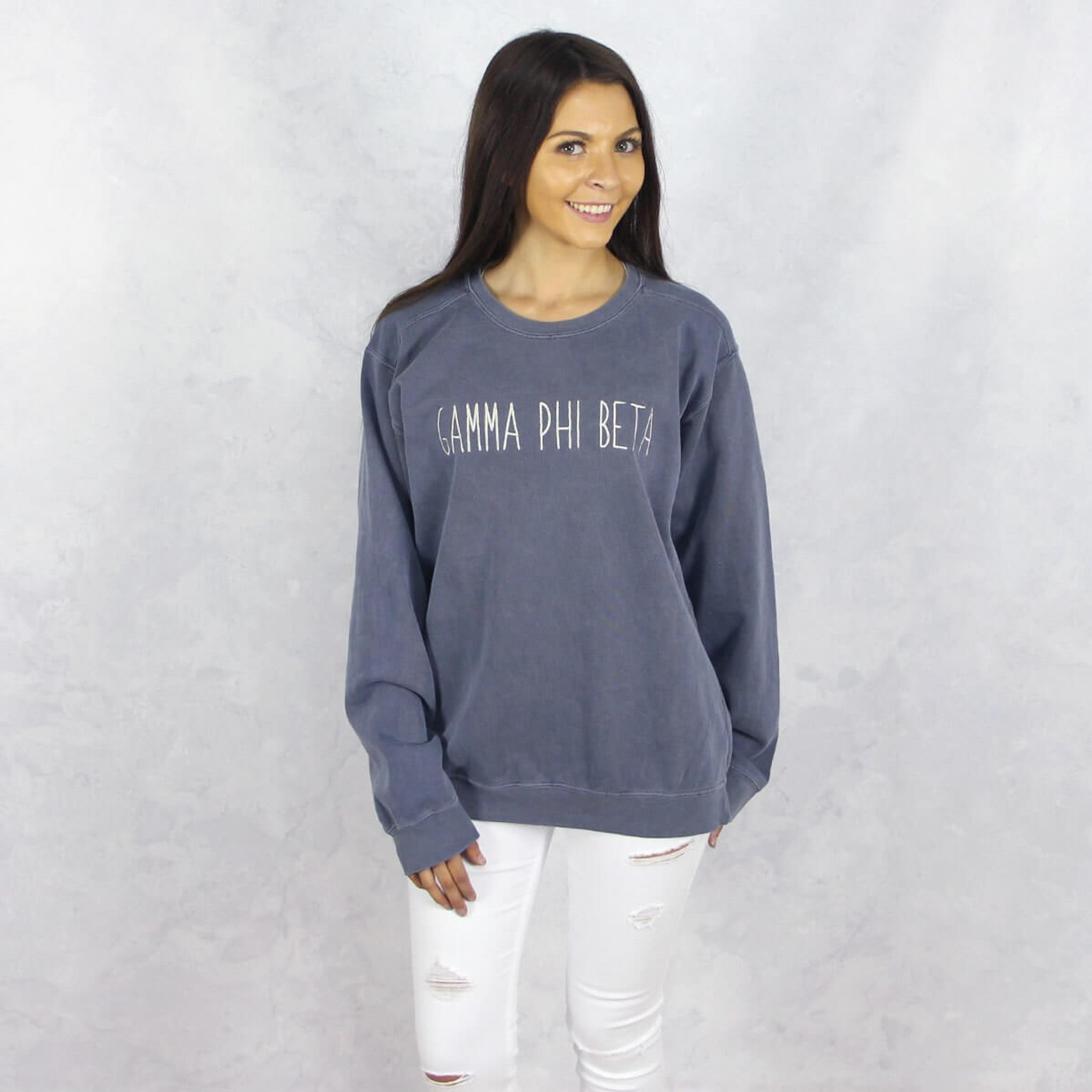 Gamma Phi Beta Blue Embroidered Sweatshirt Comfort Colors