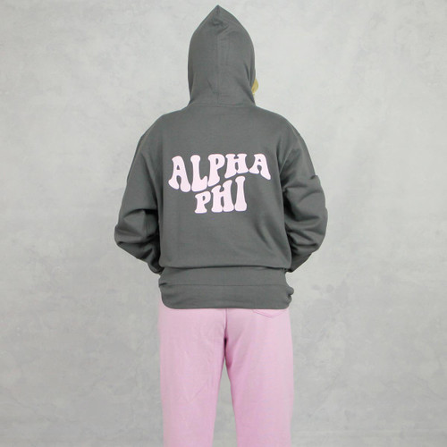 Alpha Phi full zip sweatshirt hoodie grey pink print