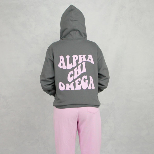 Alpha Chi Omega full zip sweatshirt hoodie grey pink print