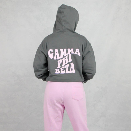 Gamma Phi Beta full zip sweatshirt hoodie grey pink print