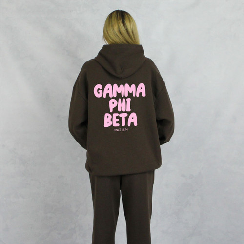 Gamma Phi Beta hoodie brown womens sorority fashion unisex with pockets back