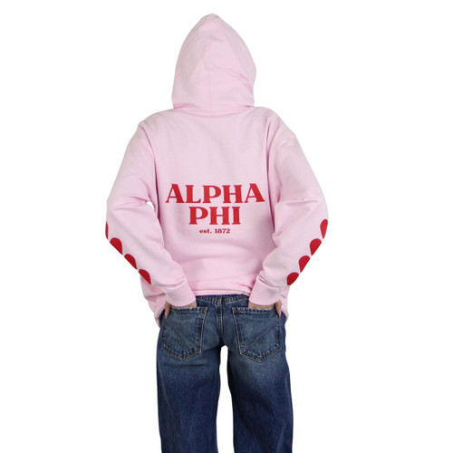 Alpha Phi Pink Heart Hoodie Back