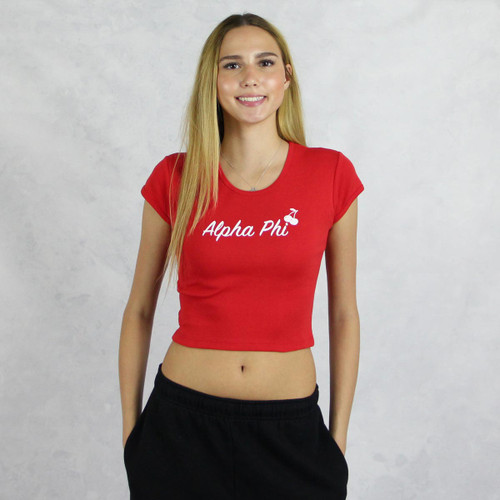 Alpha Phi Cropped Baby Tee in Red With Cherries