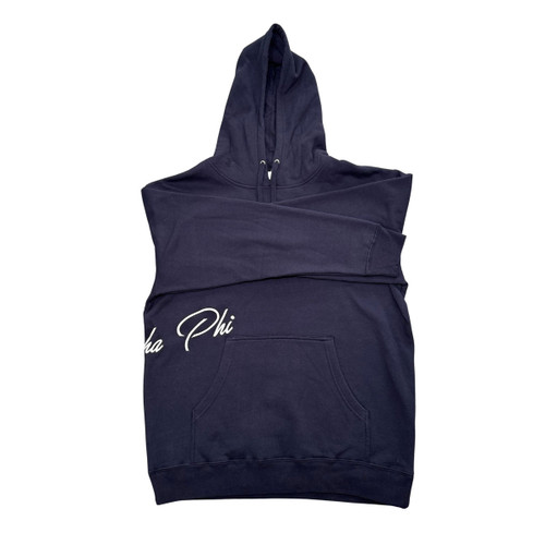 Alpha Phi Navy Hoodie front flat