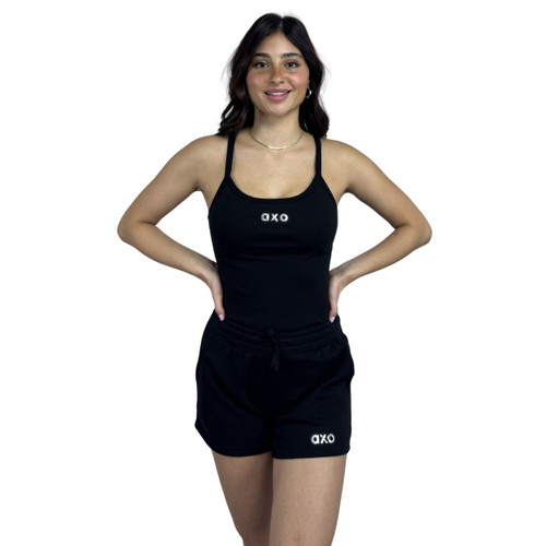 Alpha Chi Omega Tank in black with silver logo