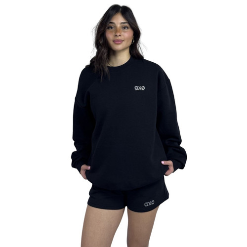 Alpha Chi Omega Sweatshirt Black Crewneck with silver logo
