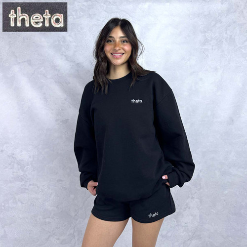 Kappa Alpha Theta Sweatshirt Black Crewneck with silver logo