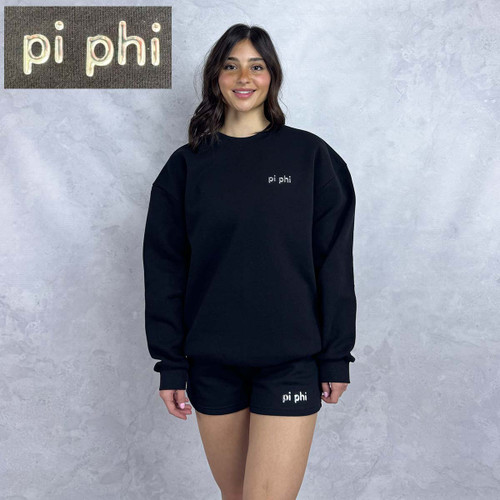Pi Beta Phi Sweatshirt Black Crewneck with silver logo