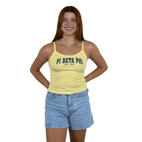 Pi Beta Phi Tank in yellow with polka dot print