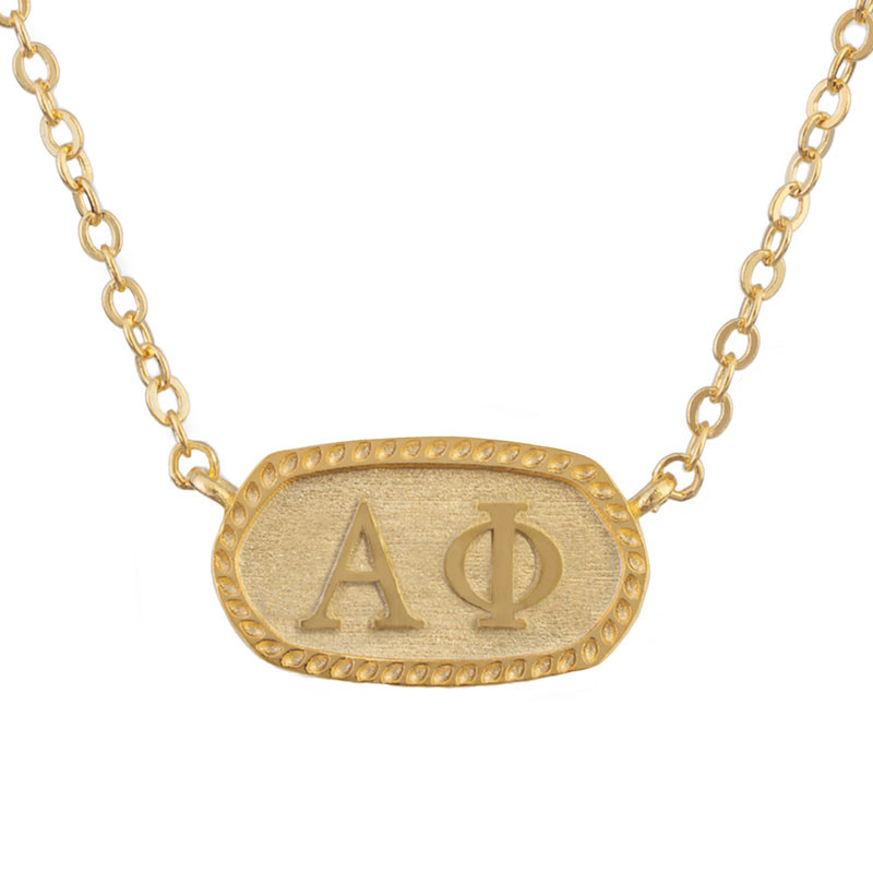 Alpha Phi Gold Oval Necklace by Sorority Specialties.