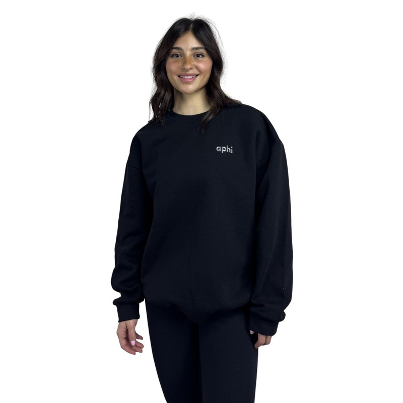 Alpha Phi Sweatshirt | Black Crewneck with silver logo